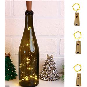 PAWARSO Luci LED Bottiglia, 3 Pezzi Tappi LED a Batteria per Bottiglie, 2m 20 LED,Luci per Bottiglie di Vetro per Creare Atmosfera per Natalizie, Matrimonio, Festa (Bianco Caldo)