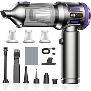 Kedifoai Aspirabriciole Senza Fili, 25000Pa Aspirapolvere Auto, Aspirapolvere Portatile con Motore Brushless, Batteria da 6000 mAh, Mini Aspirapolvere Con Display a LED, per Auto, Peli di Animali