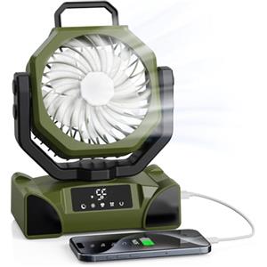 OUWANCH ilatore da campeggio a batteria da 20000 mAh con telecomando, ventilatore da tavolo portatile con luce LED, ventilatore oscillante a 5 velocità, modalità notturna e timer, per tende, emergenze