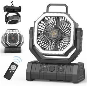 OUWANCH Ventilatore Portatile da Campeggio con Luce LED, 4 Livelli 20000 mAh con Telecomando e Gancio Ventilatore da Tavolo USB Silenzioso per Pesca, Picnic, Barbecue, Escursionismo