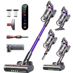 INTETURE Aspirapolvere Senza Fili, 50KPa/600W/65 Mins Scopa Elettrica Senza Fili con stazione di ricarica a muro e modalità automatica a luce verde, spazzola antigroviglio Aspirapolvere per pavimenti