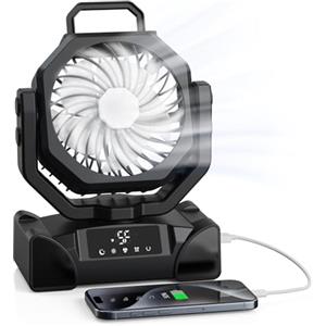 OUWANCH ilatore da campeggio a batteria da 20000 mAh con telecomando, ventilatore da tavolo portatile con luce LED, ventilatore oscillante a 5 velocità, modalità notturna e timer, per tende, emergenze