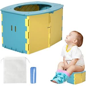 BAOSROY Pieghevole WC per Bambini,Sedile Portatile Vasetto per Bambini,Sedile WC Pieghevole per Bambini,Toilette Pieghevole per Bambini,Vasino Portatile per Bambini da Viaggio,Giallo blu