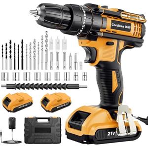 JYGMPRO Trapano Avvitatore Batteria 21V, Avvitatore a Batteria con 2 Batterie da 2.0Ah, 42N.m di Coppia, 2 Velocità, 25+3 Coppia, 30 Accessori, Luce a LED, Per il fai da te, in Casa e Giardino