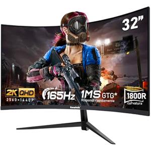 Gawfolk schermo PC da 32 pollici, 2K WQHD (2560×1440P), Monitor da gioco curvo a 165 Hz, 1ms, 100% sRGB, grandangolo 178°, HDMI、DisplayPort, Compatibile con VESA100*100MM montato a parete-Nero