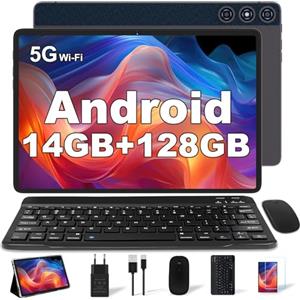 DMOAO Android 13 Tablet 10 Pollici con 14GB RAM+128GB ROM(1TB Espanso), Octa-Core, WiFi 5G, Fotocamera 8MP+5MP, 8000mAh, Tablet con Tastiera e Mouse, BT5.0/GPS/OTG, Marrone