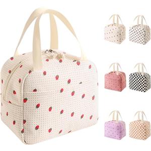 HouYa-Tec 10L Borsa Termica Porta Pranzo, Riutilizzabile Borsa Frigo Piccola Portatile, Pranzo Tote Bag, per Uomini Donne Bambini, per Ufficio Scuola Viaggi Campeggio All'aperto Picnic (stampa fragola)