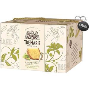 CAIYA Tre Marie Panettone con Crema al Pistacchio in Sac à Poche in Elegante Scatola con Laccio 950g con Portachiavi CAIYA®
