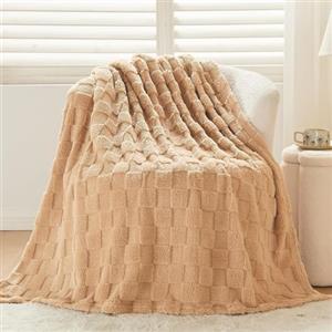 DLKJCX Coperta ponderata Sherpa, Coperta ponderata in Pile Sherpa con Morbida Flanella di Peluche, Reversibile, Taglia Matrimoniale, Lavabile in Lavatrice(Khaki,150X200CM)