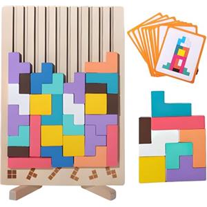 ZHVoyage 3D di Legno Tetris, Cervello Giocattoli con 41 Colorato Blocchi Geometrici, Intelligenza Jigsaw Rompicapo, Regali Educativi per Bambini,Giochi Montessori Bambini 3 4 5 6 Anni