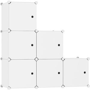 C&AHOME Organizzatore di contenitori a cubo con ante, ripiani a 6 cubi, armadio, libreria modulare in plastica fai-da-te ideale per camera da letto, soggiorno, 36,6"L x 12,4"L x 36,6" H Milky -DOOR