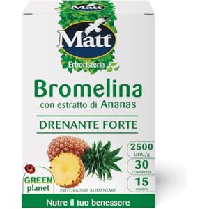 Matt, Bromelina Forte Drenante, Integratore Alimentare con Estratto di Ananas per il Drenaggio dei Liquidi, Alleviare la Pesantezza delle Gambe e Contrastare la Cellulite, 30 Compresse