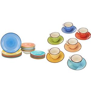 Tognana Servizio Tavola 18 Pezzi Art & Pepper, Stoneware, Multicolore & Ls18534M043 Tazzine Caffè Con Piatto Cc90 Art &Amp; Pepper, Gres