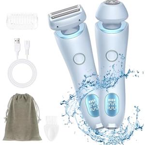 AOGOE Rasoio Elettrico Donna Inguine, 2 in 1 IPX7 Rasoio Intimo ed Elettrico per Donne, Epilatore Viso Donna di Rimozione dei Peli per Bikini Ascelle Gambe Braccia E Viso, Ricaricabile Dry Wet