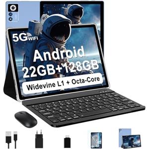 ZIOVO Android 14 Tablet 10 Pollici, 22GB RAM+128GB ROM (TF 1TB), 5G WiFi Tablets, Supporto Widevine L1/Octa-Core/8000mAh/Corpo Metallico/8+5MP, 2 in 1 Tablet PC con Tastiera e Mouse- Blu