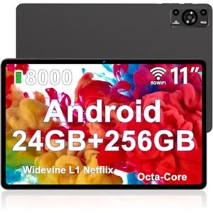 ZIOVO Tablet Android 14 Tablet 11 Pollici, 24GB RAM+256GB ROM (TF 1TB), 5G WFi Tablets, Supporto Widevine L1/Octa-Core 2.0 GHz/8000mAh/Corpo Metallico/13+5MP/BT5.0, Tablets con Custodia - Nero