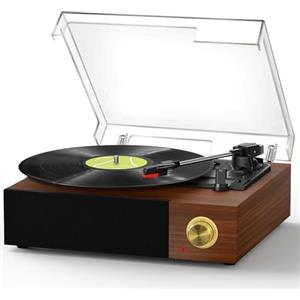 FYDEE Giradischi, Giradischi Vinili con Bluetooth, Casse Stereo Integrate, 3 Velocità 33/45/78 Giri, Uscita RCA per Impianto Stereo Casa, Coperchio Antipolvere e Arresto Automatico, Rosso