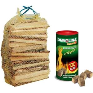 BuyStar Kit accensione camino stufa - legna da ardere legnetti accendifuoco 3kg tronchetti per camino caminetti stufa barbecue - IN OMAGGIO 100 CUBETTI DIAVOLINA ECOLOGICO
