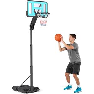 SPORTNOW Canestro da Basket Esterno Regolabile 180-270 cm, Canestro Portatile con Ruote, Tabellone Infrangibile, Base Riempibile con Acqua o Sabbia, Nero