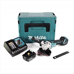 Makita DGA 513 RT1J - Smerigliatrice angolare a batteria, 18 V, 125 mm, senza spazzole + 1 batteria da 5,0 Ah + caricatore + Makpac