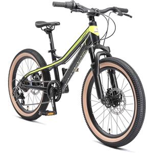 BIKESTAR MTB Mountain bike alluminio per bambini 6-9 anni | Bicicletta 20 pollici 7 velocità Shimano, hardtail, freni a disco, sospensioni | Nero Verde