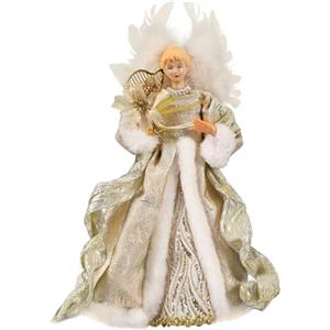 Generic Puntale per albero di Natale, angelo luminoso con ali di piume bianche, decorazione per albero di Natale