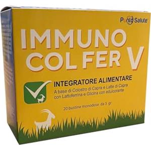 Punto Salute e Benessere IMMUNO COL FER V - Punto Salute e Benessere - Integratore alimentare di Colostro e latte di capra, lattoferrina e glicina - Difese immunitare - 20 bustine - Adulti e bambini