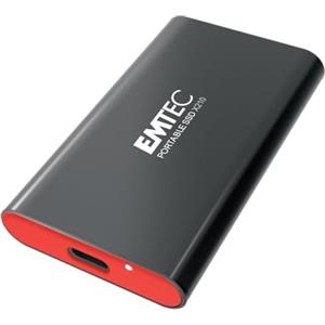 Emtec Unità SSD esterna X210 Elite da 1 TB - Retrocompatibile USB 3.2 Gen1 e 2.0 - Tecnologia 3D NAND Flash - Cavo USB-C 3.2 Gen2 a USB-A e custodia protettiva in silicone inclusa, colore: nero