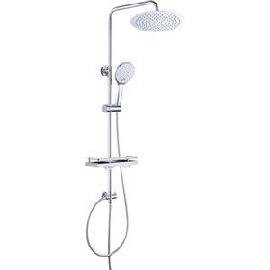 JOHO Colonna Doccia idromassaggio Colonna Doccia con Soffione Senza Miscelatore Set Doccia Completo Sistema Doccia a pioggia con Porta Ogetti Mensola Colonna in Acciaio INOX (D20cm Tondo)