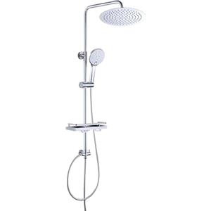 JOHO Colonna Doccia in Acciaio INOX 304 con Mensola Colonna Doccia idromassaggio Doccia Soffione Colonna Regolabile in Altezza senza Miscelatore Set Doccia a Getto Pioggia (D25cm Tondo)