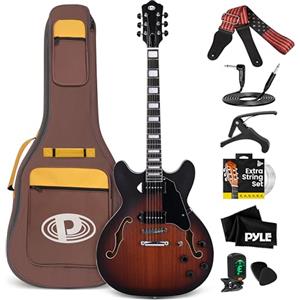 Pyle Chitarra Elettrica Semi-Hollow, Kit Chitarra Elettrica, Stile Jazz, 6 Corde con Borsa e Accessori, Full Size 106 cm