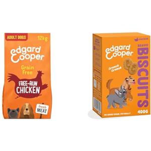 Edgard & Cooper Cibo Secco per Cani Adulto Pollo Grain Free 12kg + Biscotti per Cani al Pollo 1x400g - Pacco Crocchette & Snack