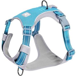 Huntboo Pettorina Cane Taglia Media Piccola Grande, Pettorina Anti Tiro per Cani, Pettorina Cane ad H Completamente Riflettente con 2 Clip per Guinzaglio, Traspirante, per Allenamento, Corsa（Blu, M)