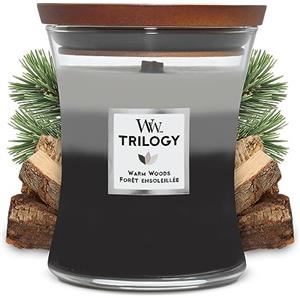 WoodWick Trilogy candela profumata a clessidra media con Pluswick InnovationLegno caldo