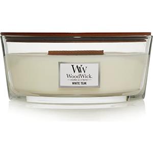 Woodwick Ellipse Candela Profumata Con Stoppino Scoppiettante, Teak Bianco, Fino A 50 Ore, Bianco (White Teak), Large
