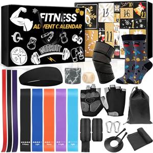 iZoeL Calendario Avvento Fitness Calendario Avvento Uomo Idee Regalo Natale 2025 - Elastici Fitness Ginocchiere Corda per Saltare Guanti Calzini, Regali Natale per Padre Fratello Madre Sorella
