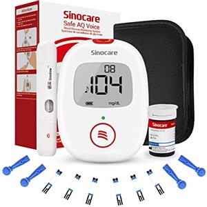 Sinocare Safe AQ Voice Glucometro Misuratore Glicemia nel Sangue Senza Codifica con Funzione Vocale, Diabete Test Kit di Test Rapido e Accurato, Incluse 25 Strisces/Lancettes-mg/dL