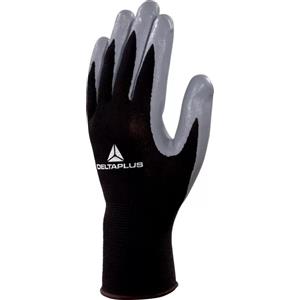 Delta Plus Guanti VE712GR - Poliestere con Palmo in Nitrile, Taglia 09, Nero-Grigio, Resistenza all'Abrasione