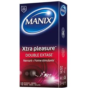 Manix Xtra Pleasure - Scatola di 10 preservativi per uomo, nervature e stimolanti/lubrificati e di dimensioni standard/diametro 52 mm