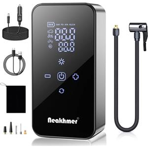 Neakhmer Mini Compressore Aria Portatile Auto: 150 PSI Gonfiatore Elettrico con batteria da 6000 mAh, Pompa Elettrica 12 V con tester di pressione dei pneumatici, per auto, bicicletta, moto