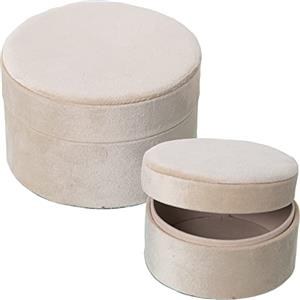 DRW Set di 2 scatole portagioie rotonde in velluto crema 9x13x13 cm