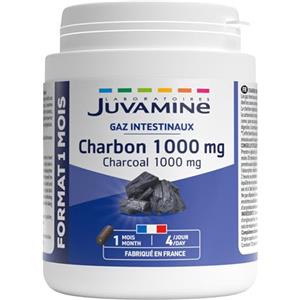 JUVAMINE - Carbone vegetale 1000 mg - Digestione - Gonfiore e flatulenza - Aiuta a ridurre l'eccessiva flatulenza dopo i pasti - 1 mese - 120 capsule - Prodotto in Francia