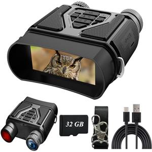 Jadfezy Binocolo Visione Notturna, 32 GB Scheda di Memoria Visore Notturno 3 TFT 8X Digitale Zoom 7-LIVELLI Infrarossi Vista 300M al 100% Buio per la Caccia Osservazione Uccelli e Campeggio