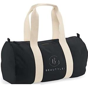 BEAUTYLEI | Borsone da viaggio 100% cotone riciclato lavabile palestra uomo donna mare spiaggia piscina, borsa unisex sportiva, basket, calcio, danza (Nero)