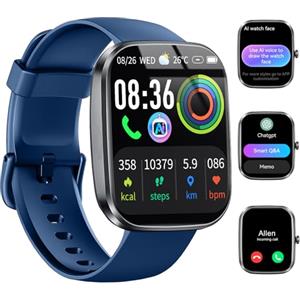 Uaue AI Smartwatch Uomo Donna, 2025 Nuova Fitness Tracker Orologio con Voce AI/Quadrante AI, Chiamate Bluetooth/Cardiofrequenzimetro/Contapassi/Sonno/115+ Sportive, 1.91" Smart Watch Impermeabile IP68