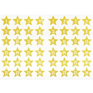 GEBETTER Adesivi Numeri Glitterati per Calendario Avvento Fai da Te, Adesivi 1-24 Sticker Numeri Oro Glitter Regalo Bambini Natale (2 Fogli Numeri, Forma Stelle)