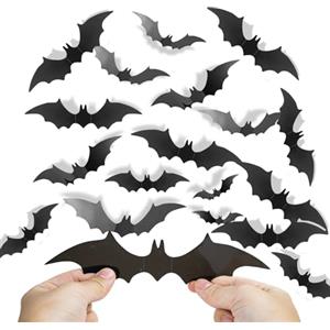 Milaloko 72 decorazioni per Halloween a forma di pipistrello, decorazione da parete in PVC nero, 4 misure, adesivo 3D per feste di Halloween, decorazioni per interni ed esterni, fai da te, casa, finestra,
