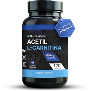 Nutriessence Acetil L-Carnitina 1950 mg Extra Dosaggio | 120 Compresse Maxi Formato fino a 2 Mesi | Integratore Naturale per Energia, Metabolismo,Concentrazione e Forza Mentale |Senza Glutine e Lattosio |