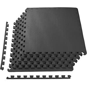 BalanceFrom Puzzle - Tappetino per esercizi in schiuma EVA, piastrelle ad incastro, colore: nero