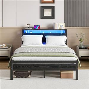 BORPHOM Telaio del letto con stazione di ricarica,illuminazione a LED,letto matrimoniale per ospiti,letto matrimoniale in metallo,140 x 200 cm, struttura in metallo,letto per ragazzi con rete a